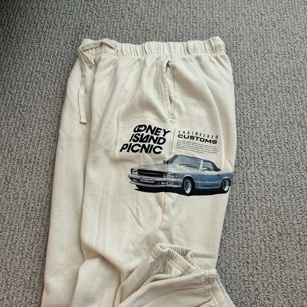 Cream Sweatpants with Graphic Print
